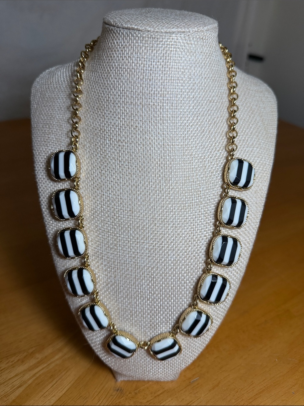 Talbots Gold-Tone Necklace with Black and White Striped Cabochons